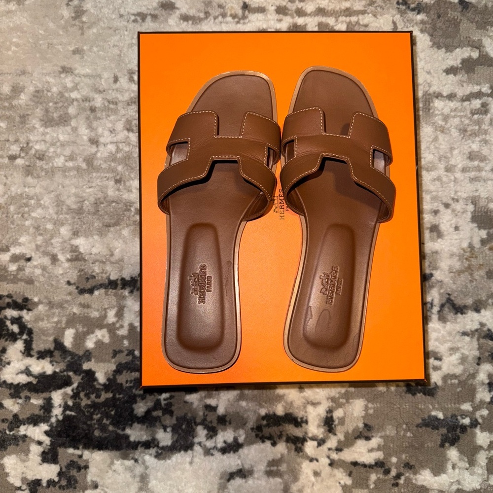 Brown Hermes Leather Sandals